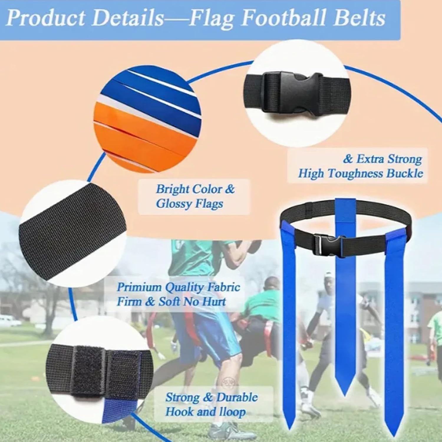 14Pcs Football Flag Belt Soccer Buckle Belt With 3 Detachable Streamers for Team Sports and Games