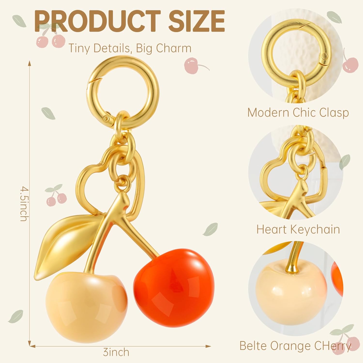 Cherry bag charm for purses and handbags, cute cherry keychain accessory, as a gift for women. - Image 5