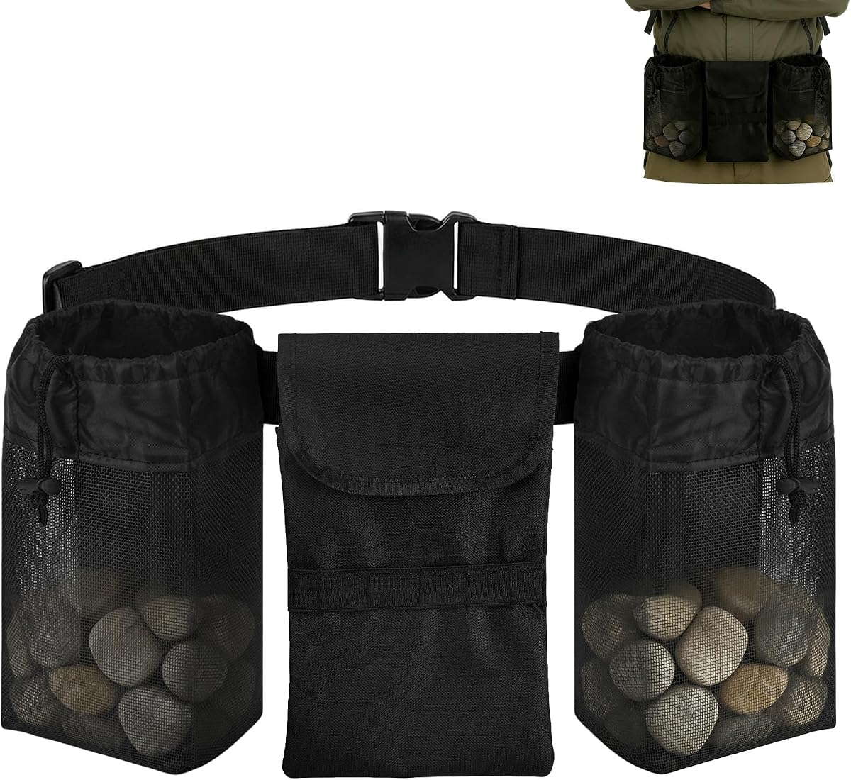 LIBKUR Rock Collecting Bag, Adjustable Rock Waist Bags for Collecting Rocks | with 2 Mesh Collection Bags and 1 Tool Pouch, Gifts for Rock Lovers, Lightweight Rock Hounding bag for Rocks and Beachcombing