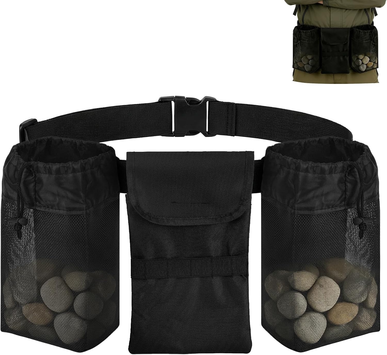 Hands-Free Rock Collecting Waist Bag for Rock Hounding, 3 Pouches