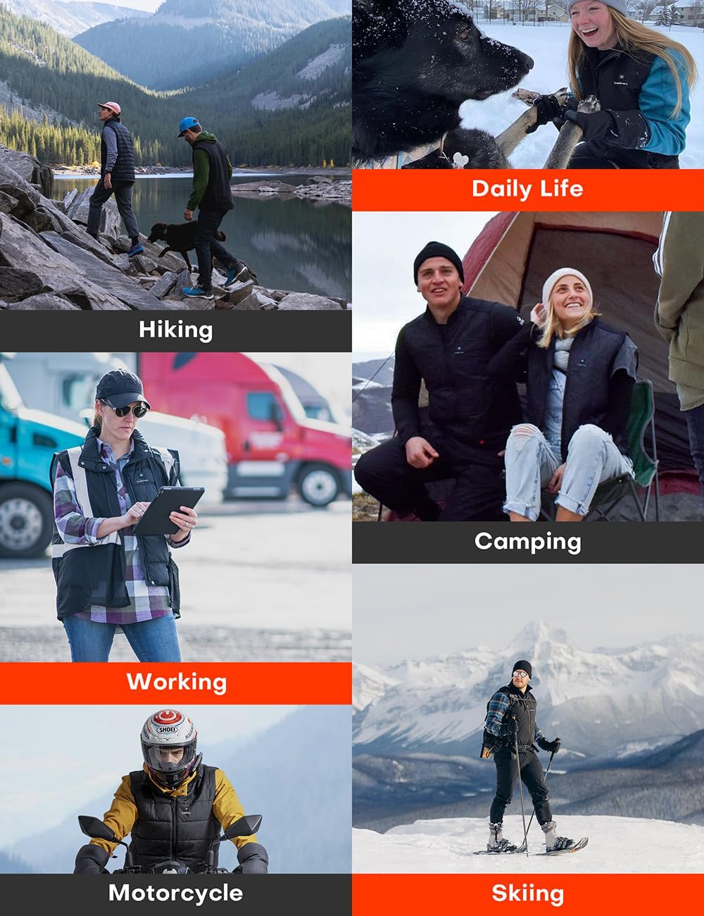 Detailed view of Soleilwear heated vest features including collar, battery pocket, zipper, and fabric.