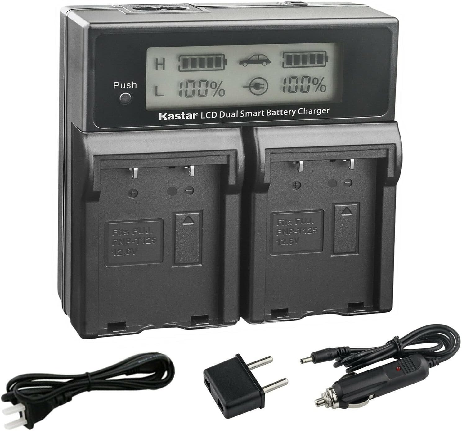 Kastar AC LCD Dual Fast Charger Compatible with Fujifilm NP-T125 NPT125 Battery, BC-T125 Charger, Fujifilm GFX 50S GFX50S GFX 50R GFX50R GFX 100 GFX100 Camera, Fujifilm VG-GFX1 Grip