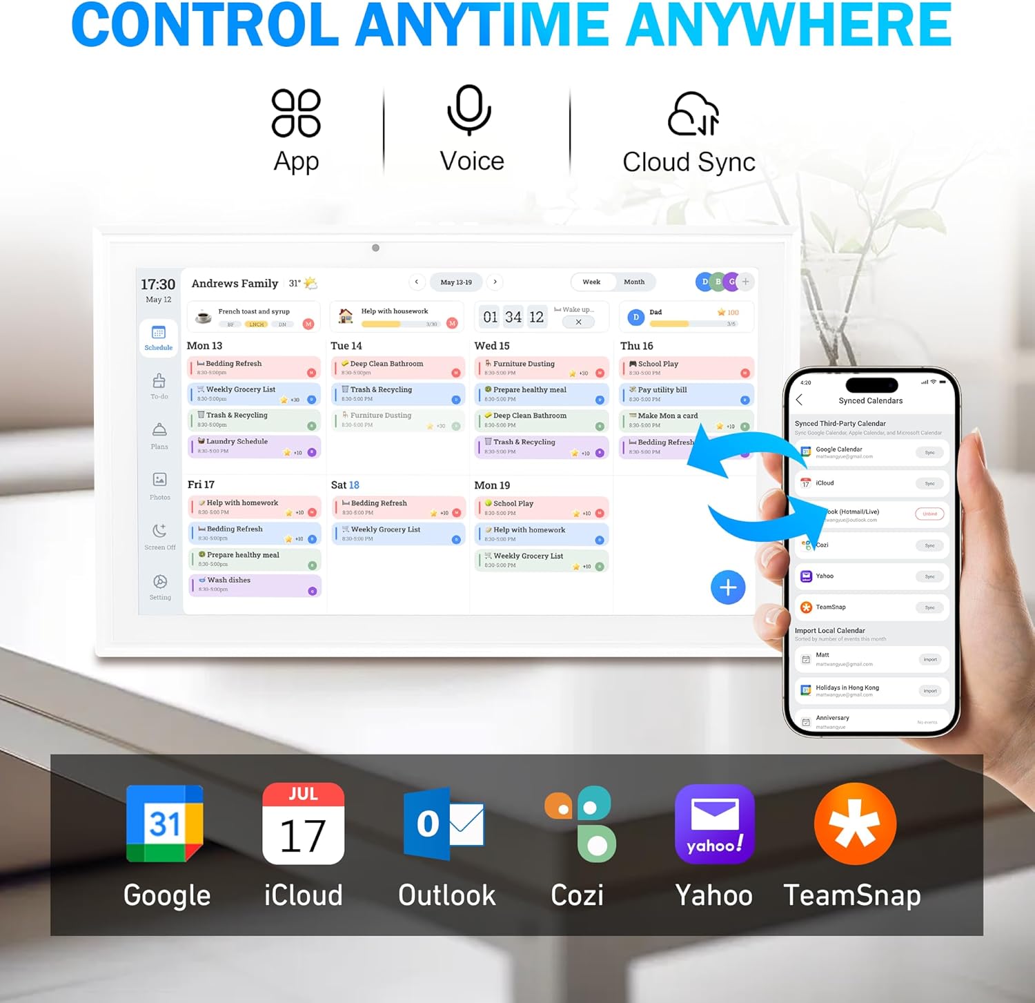 Digital calendar, 15.6 Inch Wifi Digital Calendar Chore Chart, 1920 * 1080P Full HD Touch screen Display for Family Meal Planner,Schedules, Photos, and Family Organization (15.6 inch)