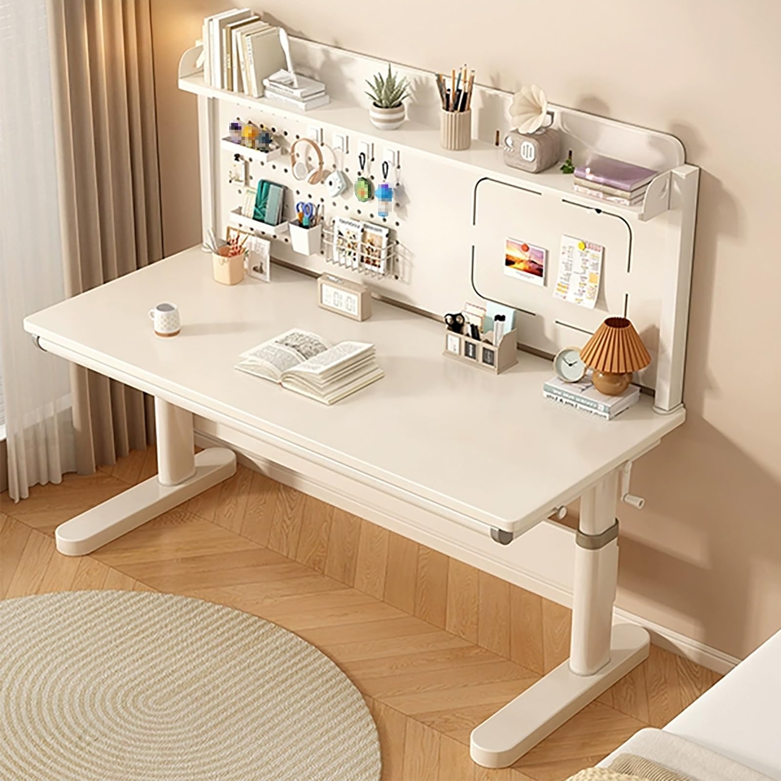 MYUYEE Manual Standing Desk, Adjustable Stand Up Desk, Office Desk With Perforated Board, Computer Desk With Drawer, Adjustable Desktop Panel, Loading Capacity: 300 Kg (100X60Cm)