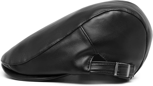 Kono Men Flat Cap PU Leather Gatsby Newsboy Caps Adjustable Winter Ivy Cabbie Hat