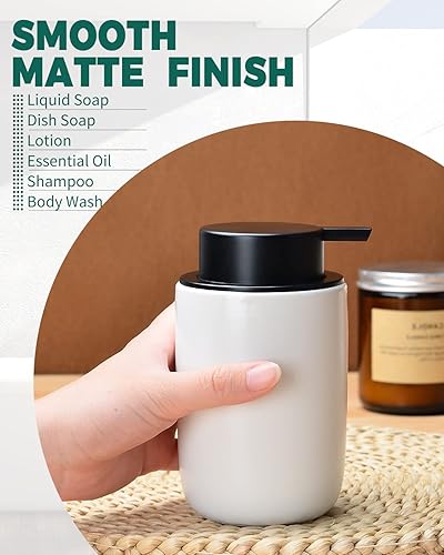 Miniatura 6 de BosilunLlife - Juego de dispensador de jabón blanco, dispensador de jabón de baño de cerámica, dispensador de jabón para platos de cocina y