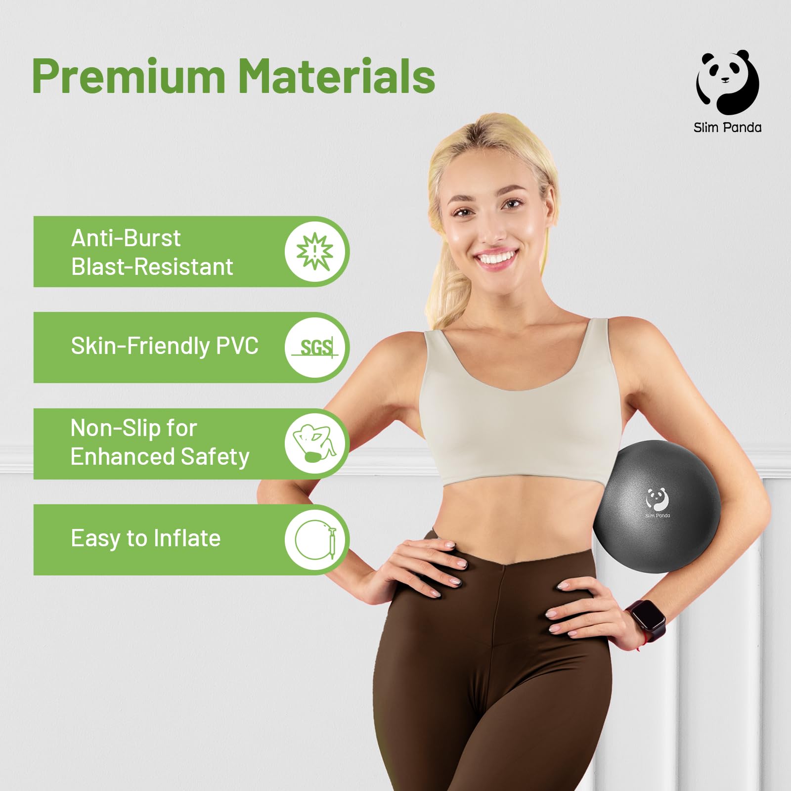 Slim Panda Palla Pilates Piccola,23-25cm Anti Scoppio Antiscivolo Palla Ginnastica con Cannuccia Gonfiabile,Soft PVC Palla daYoga per Fitness