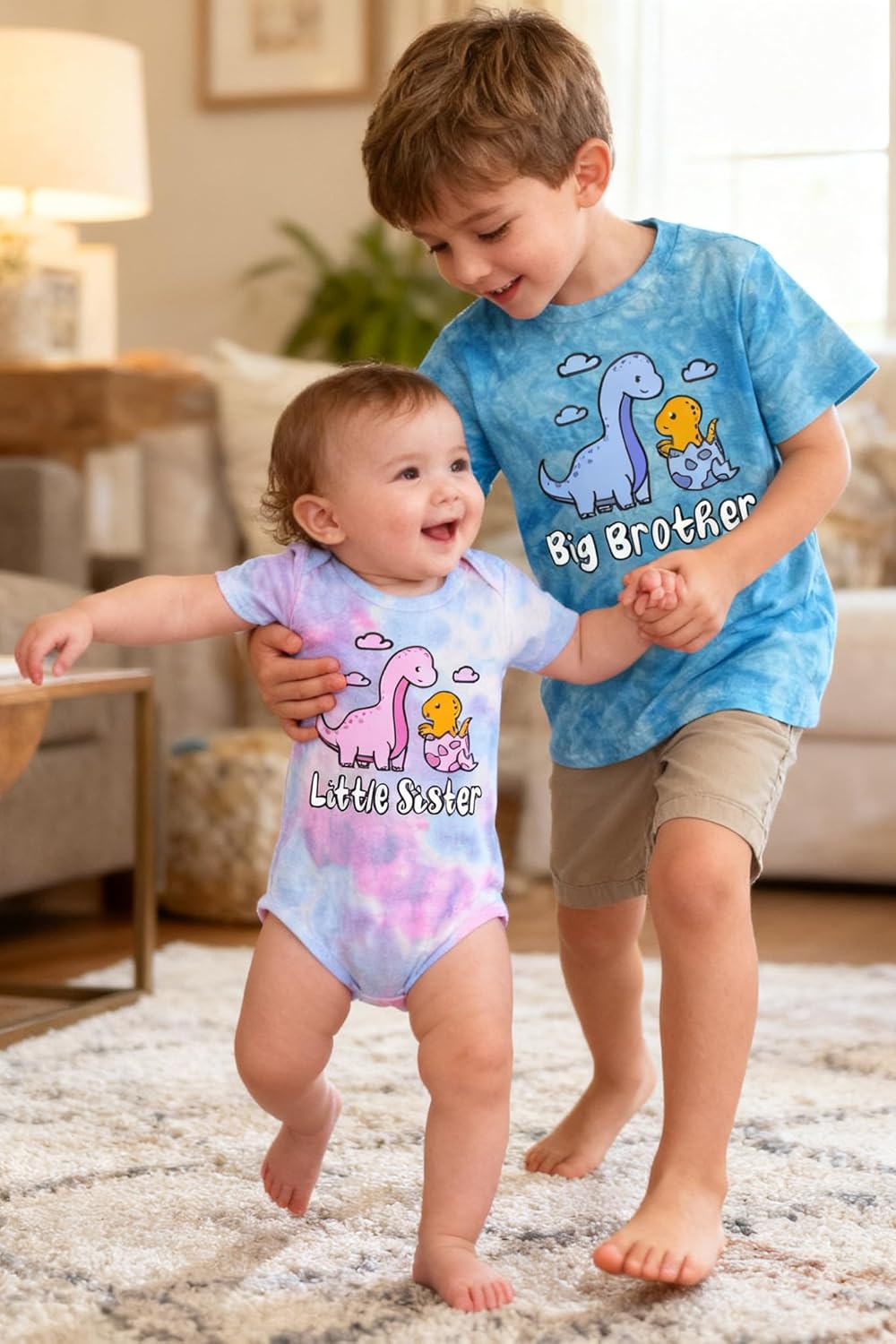 Funnycokid Big Brother Little Sister Matching Outfits Baby Girl Clothes Toddler Boys T-Shirt Announcement Gift