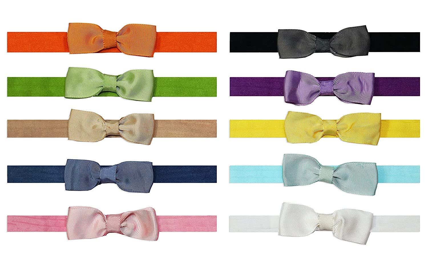 STYLEDOSE 10pc Grosgrain Ribbon Lace Head Band For Girls, Hairbands, Ribbon Boutique, Elastic Bow Bowknot for Kids Girls Infant Toddler (Bow Desgin-2) 2