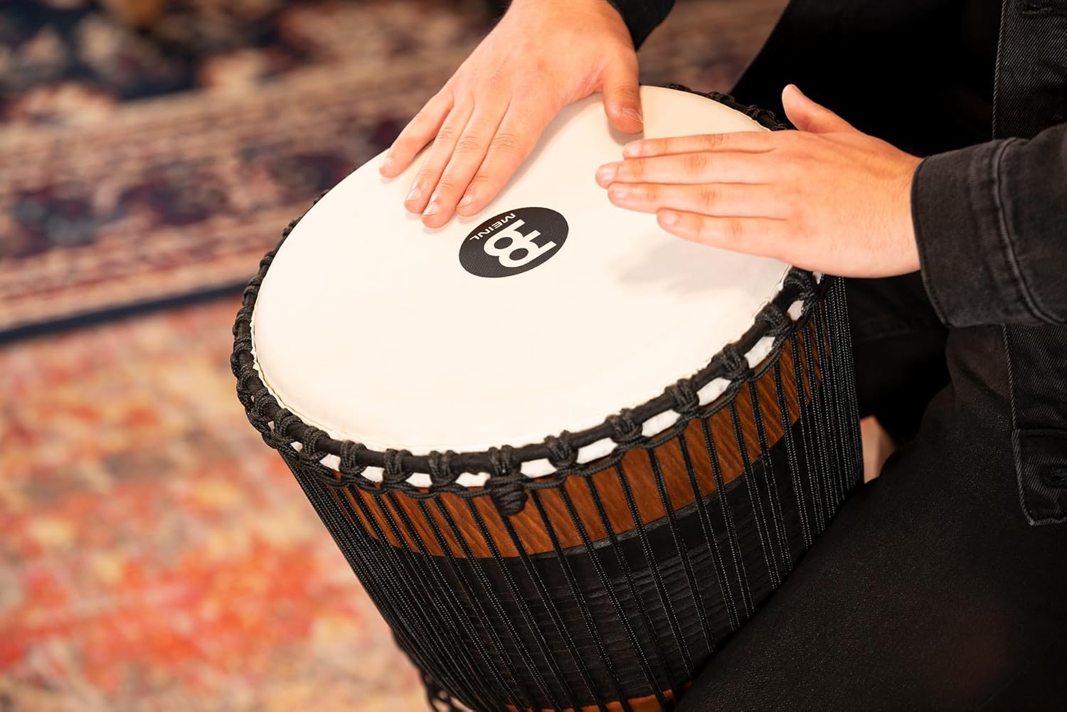 Meinl Percussion ADJ3-L+BAG African Style Rope Tuned 12-Inch Wood Djembe with Bag, Brown/Black