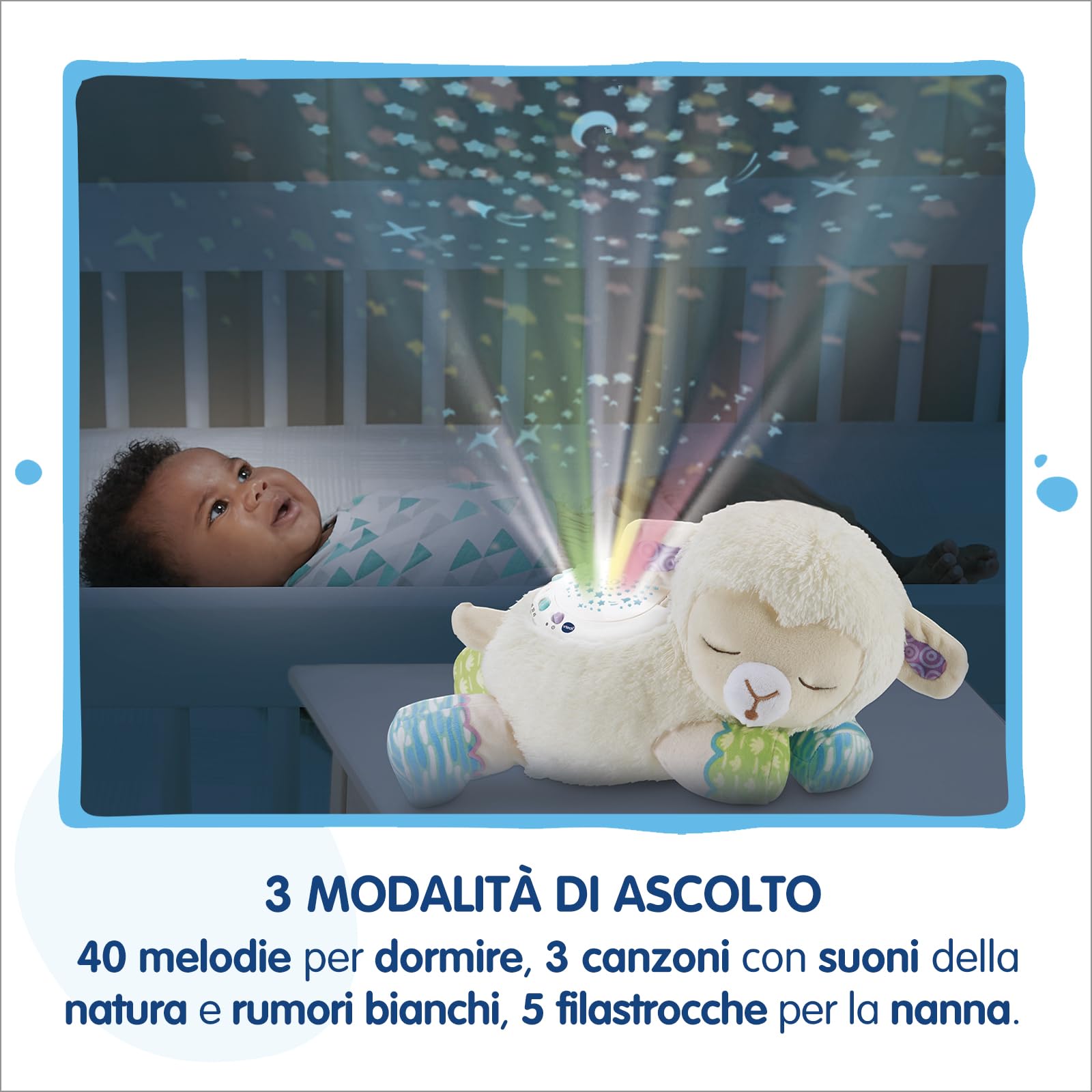 VTech Luce, Ninna Nanna Parlante 3 in 1, Peluche con Luce Notturna Bambini, Luce Musicale con 40 Melodie e 3 Canzoni, 3 Modalità di Ascolto, Lingua Italiana, Batterie Incluse, 0-6 Anni