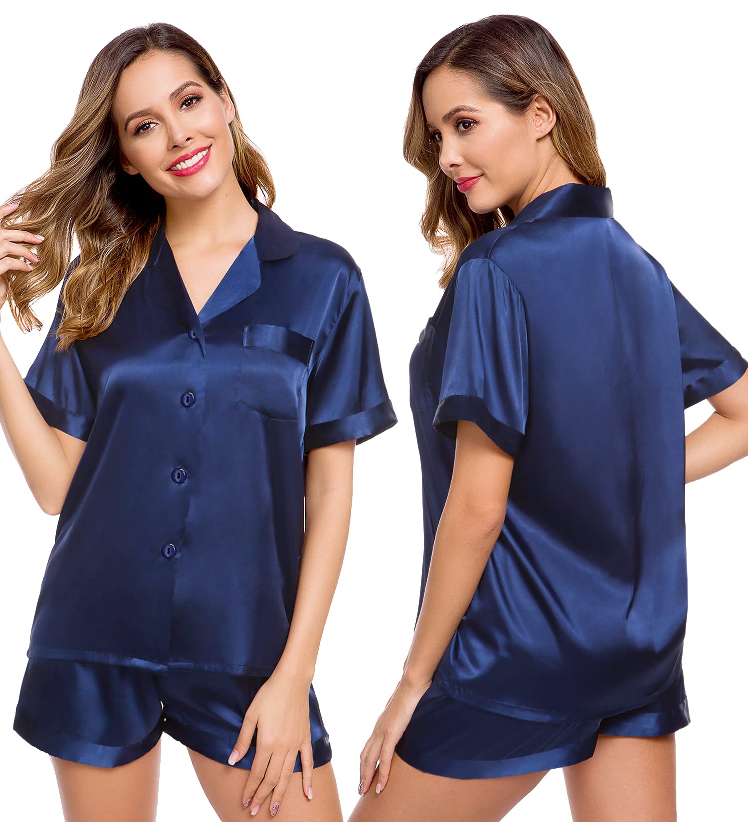 LecGee Womens Silk Satin Pajamas Set Two-Piece Pj Sets Sleepwear Loungewear Button-Down Pj Sets