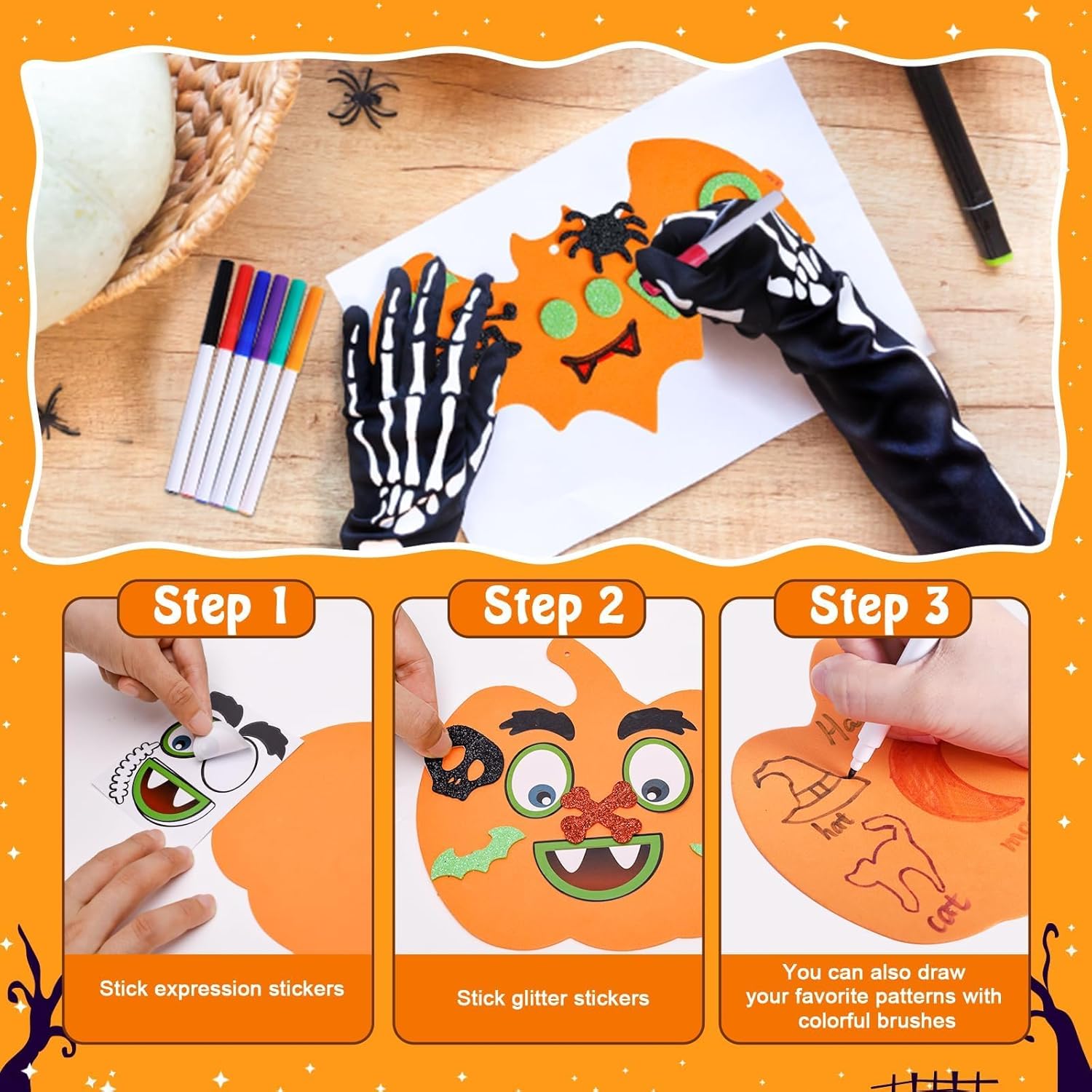 Garma 330PCS Foam Stickers Set, Halloween Crafts for Kids Pumpkin Ghost Spider Bat Witch Hat DIY Craft Kit for Classroom Activities Halloween Decorations Party Favors & Supplies