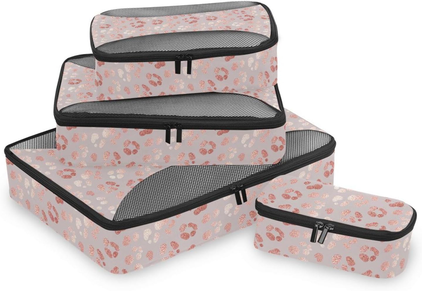 MNSRUU Packing Cubes Elegant Rose Gold Leopard Compression Luggage Cubes Travel Organizer Packing Bags for Suitcases, 4 PCS
