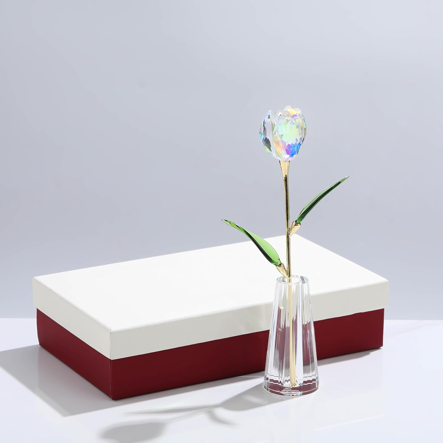 Colorful Crystal Tulips Flowers with Stems - Glass Flowers with Vases Home Decor Collectible Figurine Paperweight Tulip Gifts for Women Mom Bestfriend Wedding Anniversary Mothers Day - Image 4