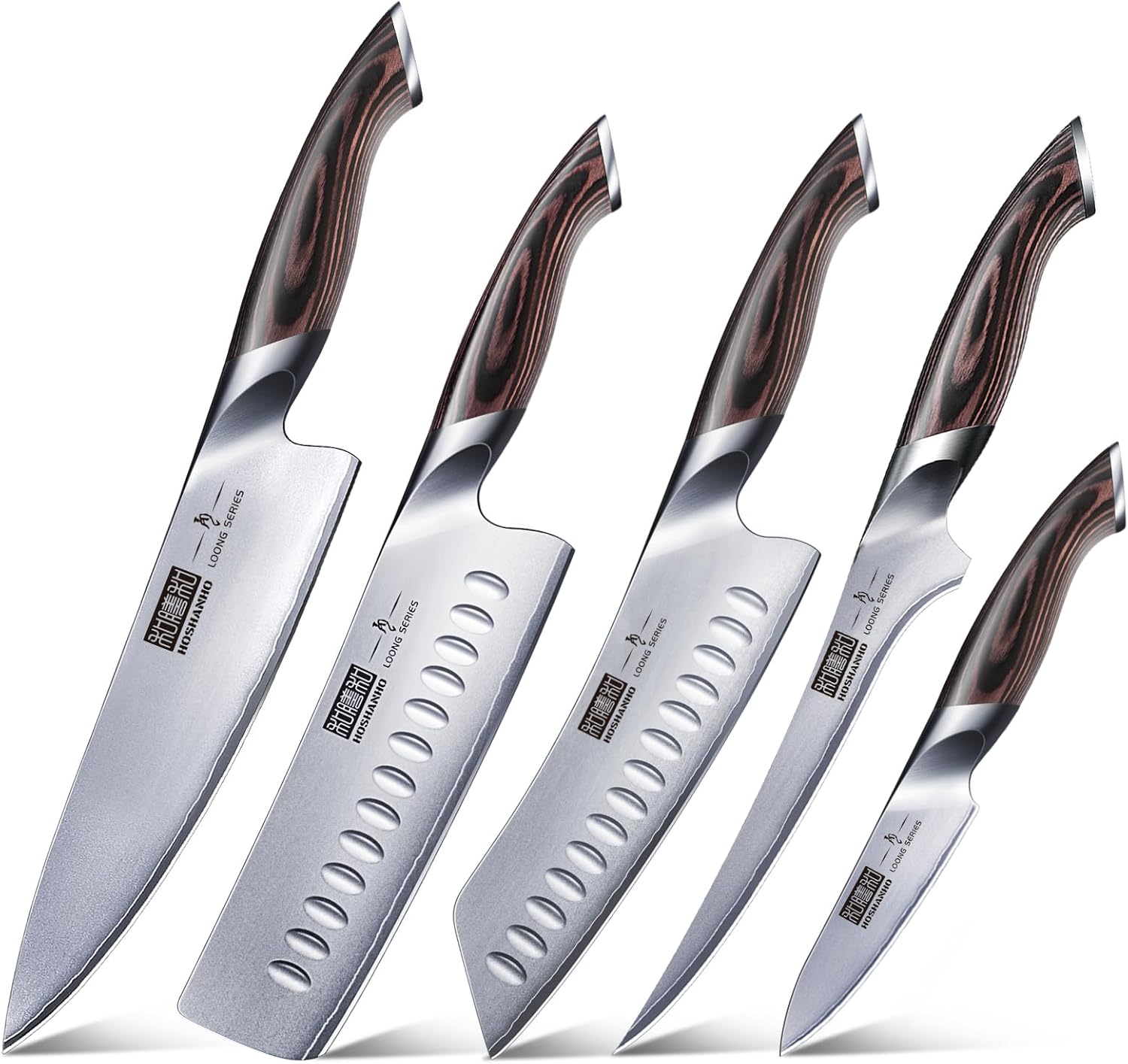 HOSHANHO 7 Inch Japanese Steel AUS-10 Chef Knife Set - 4pcs (Fillet, Nakiri, Paring)