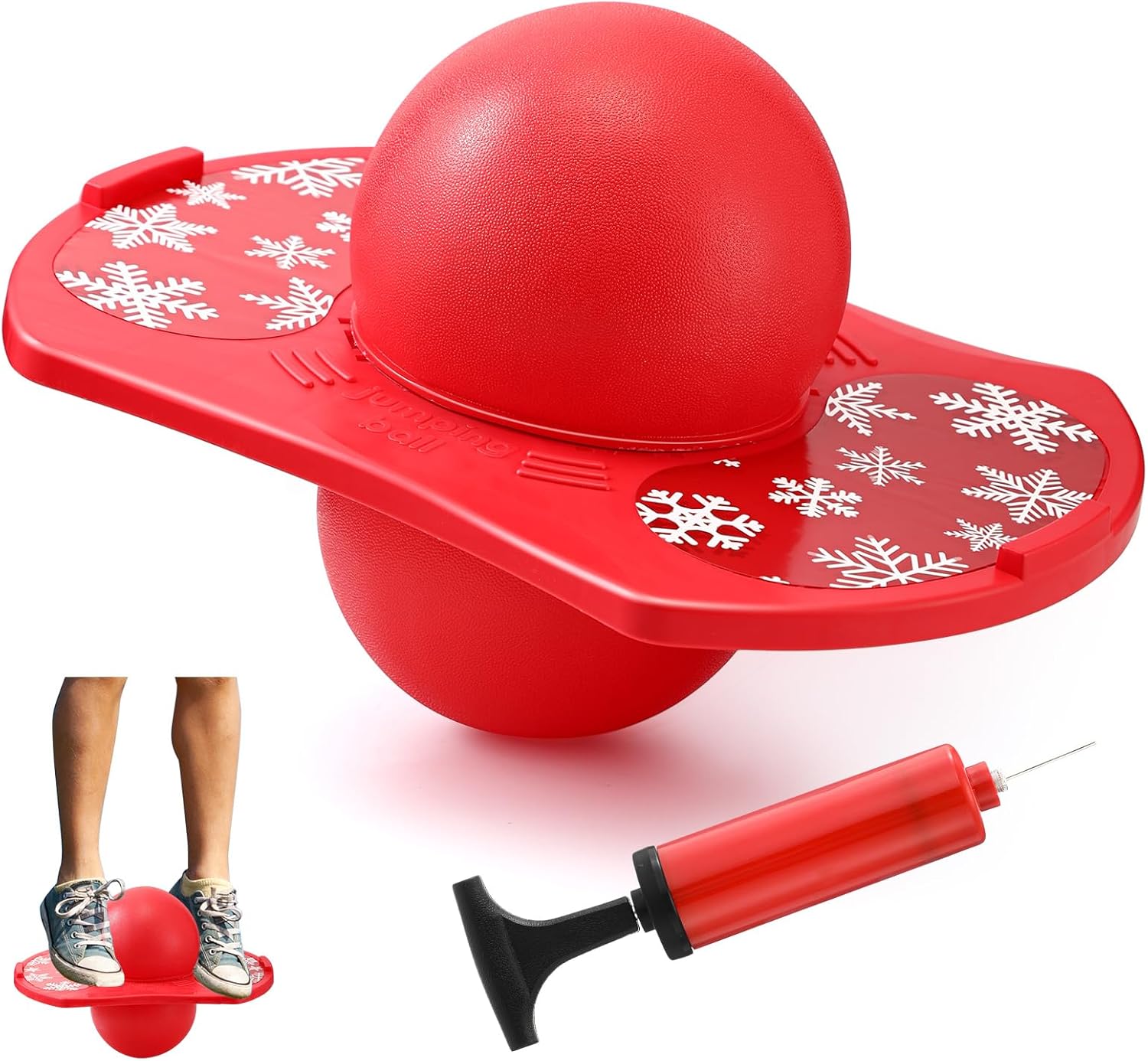Simgoing Pogo Ball for Kids Ages 6+ Snowflake Red Bounce Balance Board up to 160 Lbs Coordination Trick Ball with Pump Pogo Jumper Toy for Birthday Party Favors