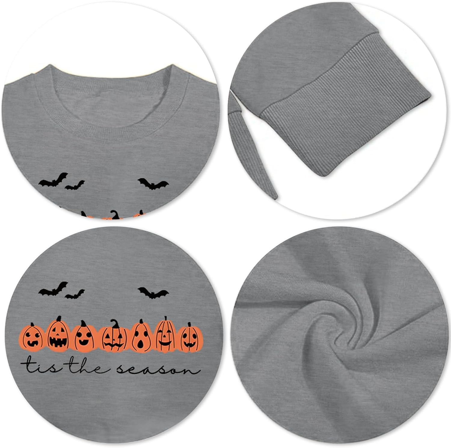 Tis The Season Pumpkin Sweatshirt Halloween Sweatshirts for Women Fall Pumpkin Smiley Lightweight Pullover Tops - Image 5
