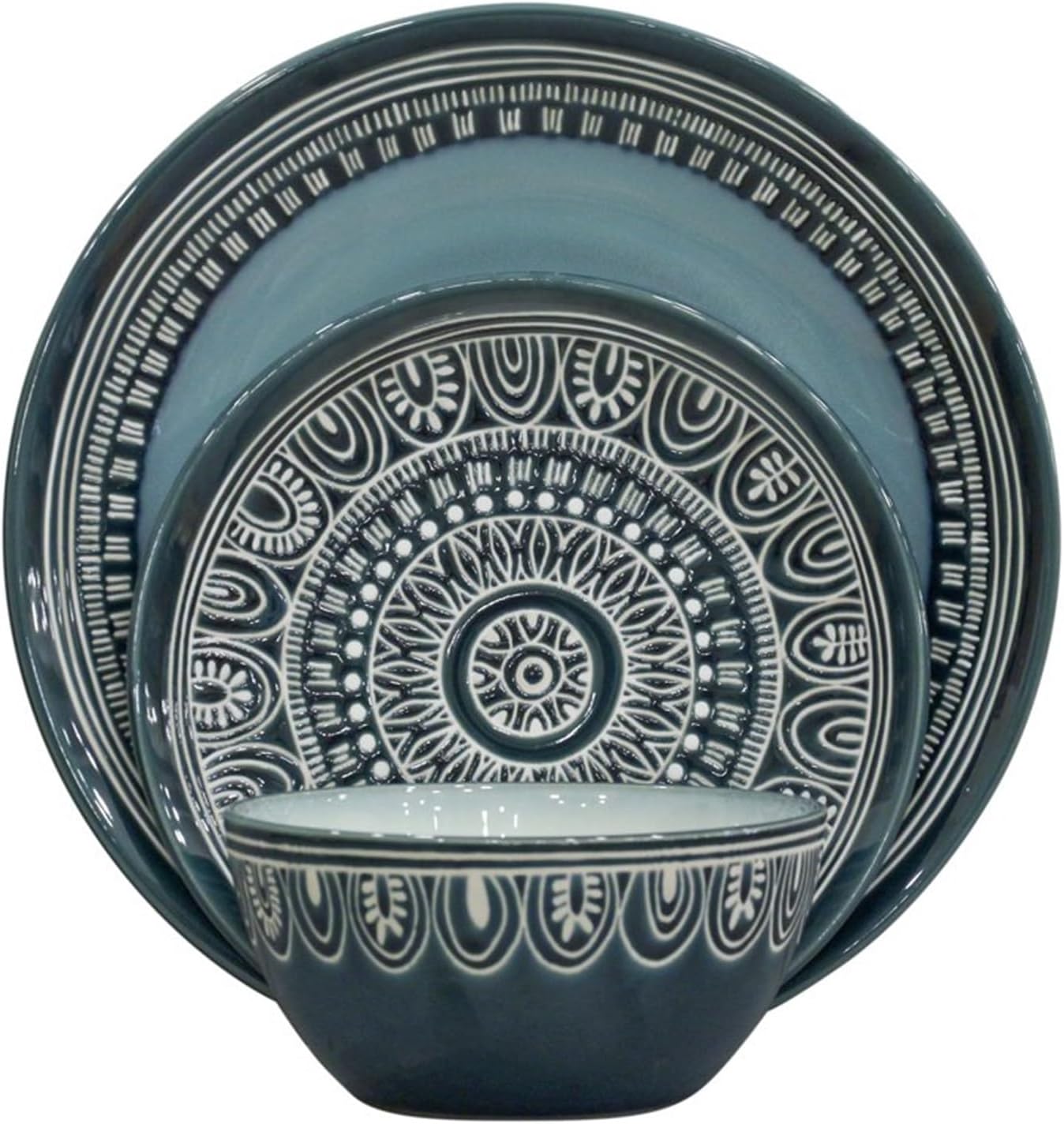 食器セット、ティールメダリオン 食器セット12点 ラウンド食器セット 家庭用ボウルと皿セット 食器コンビネーション (D ライトグレ