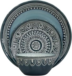 Teal Medallion 12-Piece Dinnerware Set Round Tableware Set Household Bowl and Dish Set Tableware Combination