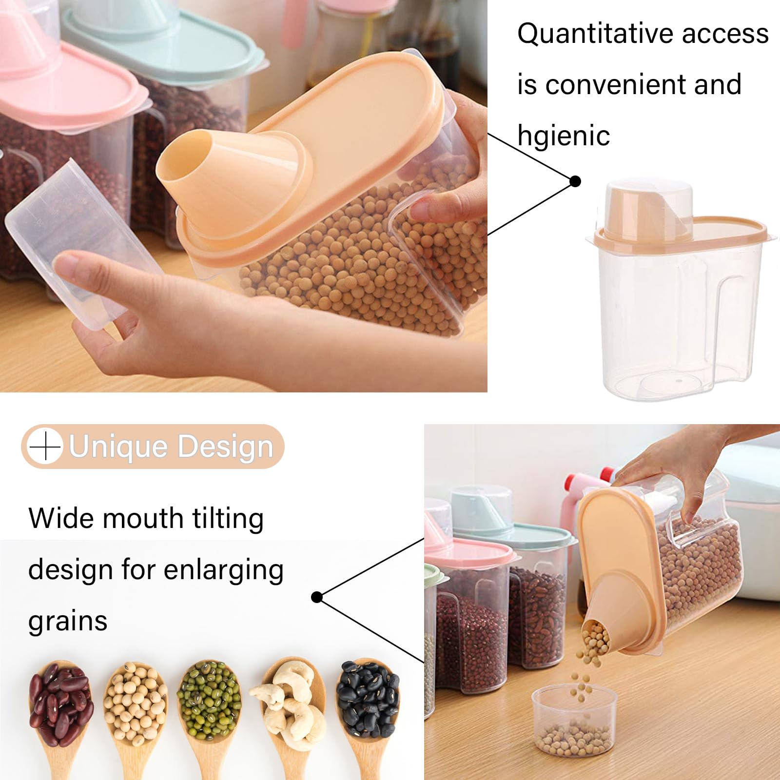 4 Pezzis Contenitore Ermetico Cereali Alimentare, porta cereali da colazione dispenser, Serbatoio Alimenti Secchi, Trasparente Airtight Secco Contenitore Alimenti, Caffè, Farina con Misurino (small)