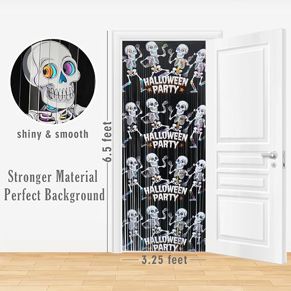 GOER Foil Curtain Backdrop for Halloween Party Decorations| Metallic Tinsel Halloween Theme Photo Booth Props (1 Pack)