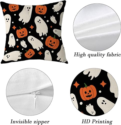 Miniatura 5 de Aitukang Juego de 2 fundas de almohada de Halloween de 16 x 16 pulgadas, diseño de calabaza, fantasma, estrellas, para exteriores, para el hogar,