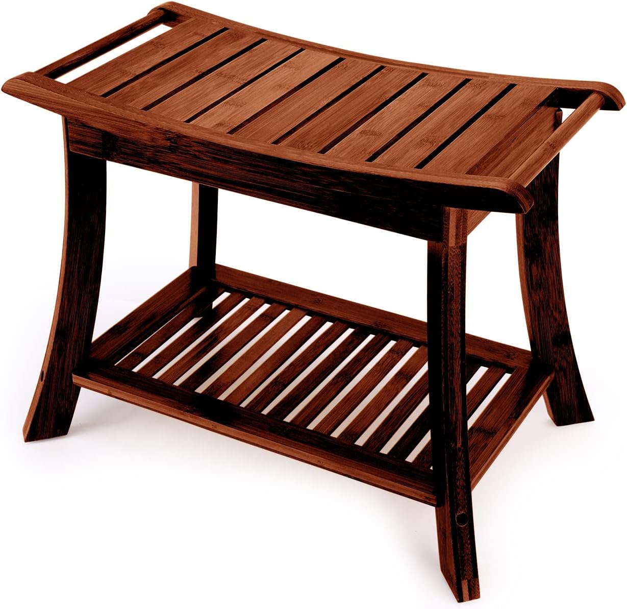 VVW Bamboo Shower Bench & Stool with Storage Shelf, Bath