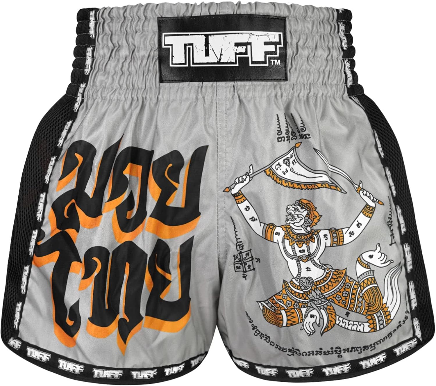 Tuff Sport Retro Muay Thai Shorts Boxing Shorts Classic Slim Cut MMA Kickboxing Workout Set Clothing Training (XXL, TUF-MSC118-GRY)