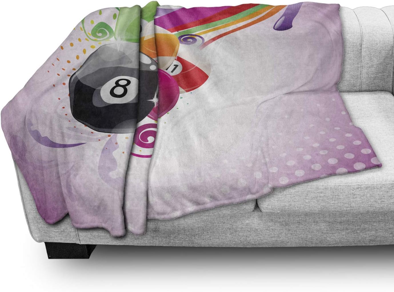 Lunarable Billiard Throw Blanket, Colorful Modernistic Illustration of Pool Game Balls with Numbers, Flannel Fleece Accent Piece Soft Couch Cover for Adults, 60" x 80", Fuchsia Multicolor