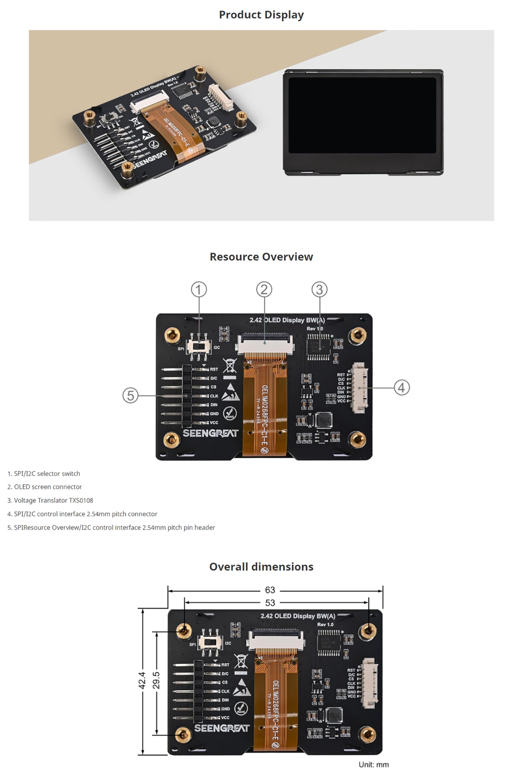 2.42inch OLED Display Module - 128x64 Resolution, SPI/I2C, Compatible with Raspberry Pi/Arduino, SSD1309 Driver Chip with Metal Case (Yellow)