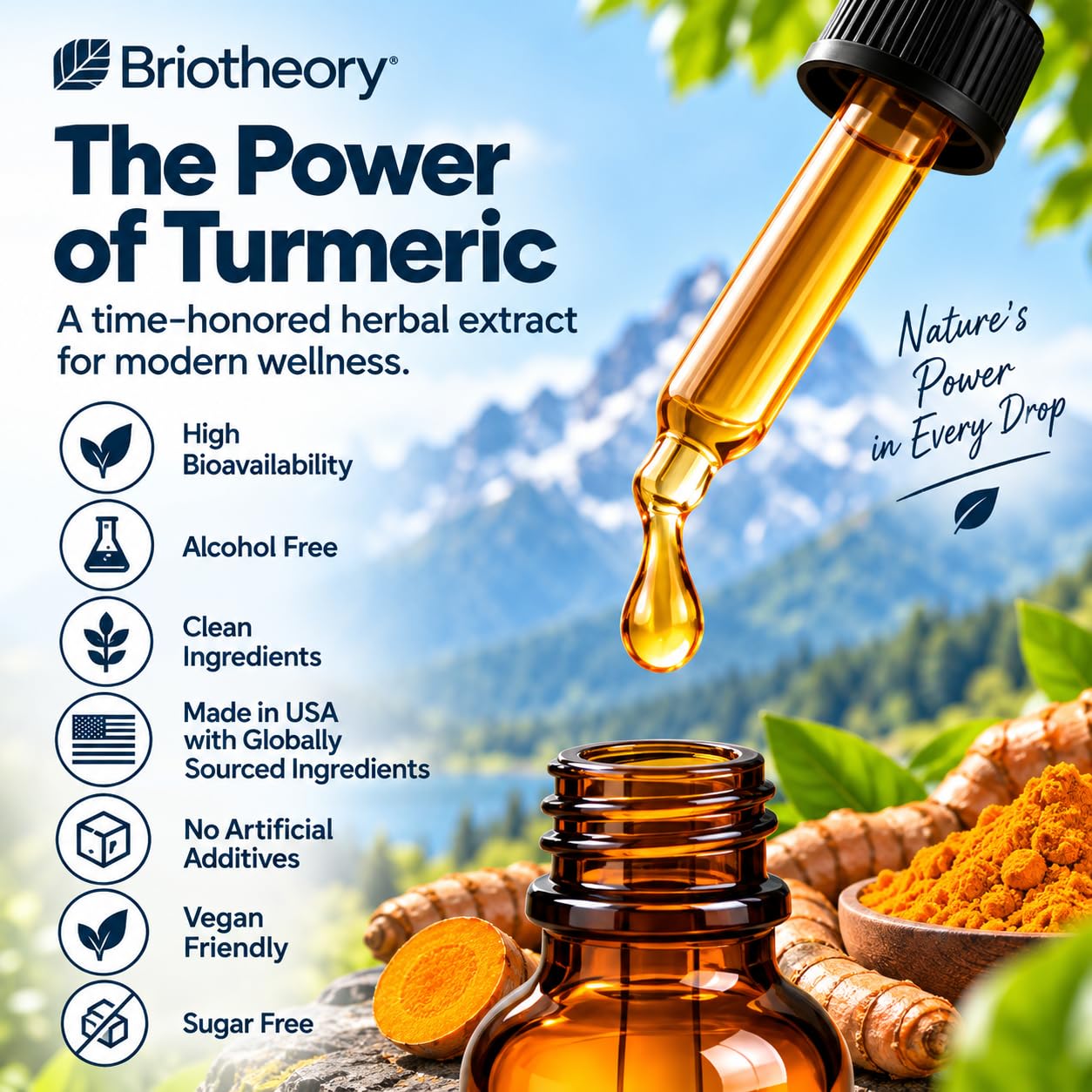 Turmeric Root Extract Tincture Liquid Drops – Herbal Supplement for Joint & Muscle Support, Antioxidant & Anti-Inflammatory, Alcohol-Free, Vegan, Non-GMO – 60 ml (30 Days Supply) — Amazon image 3