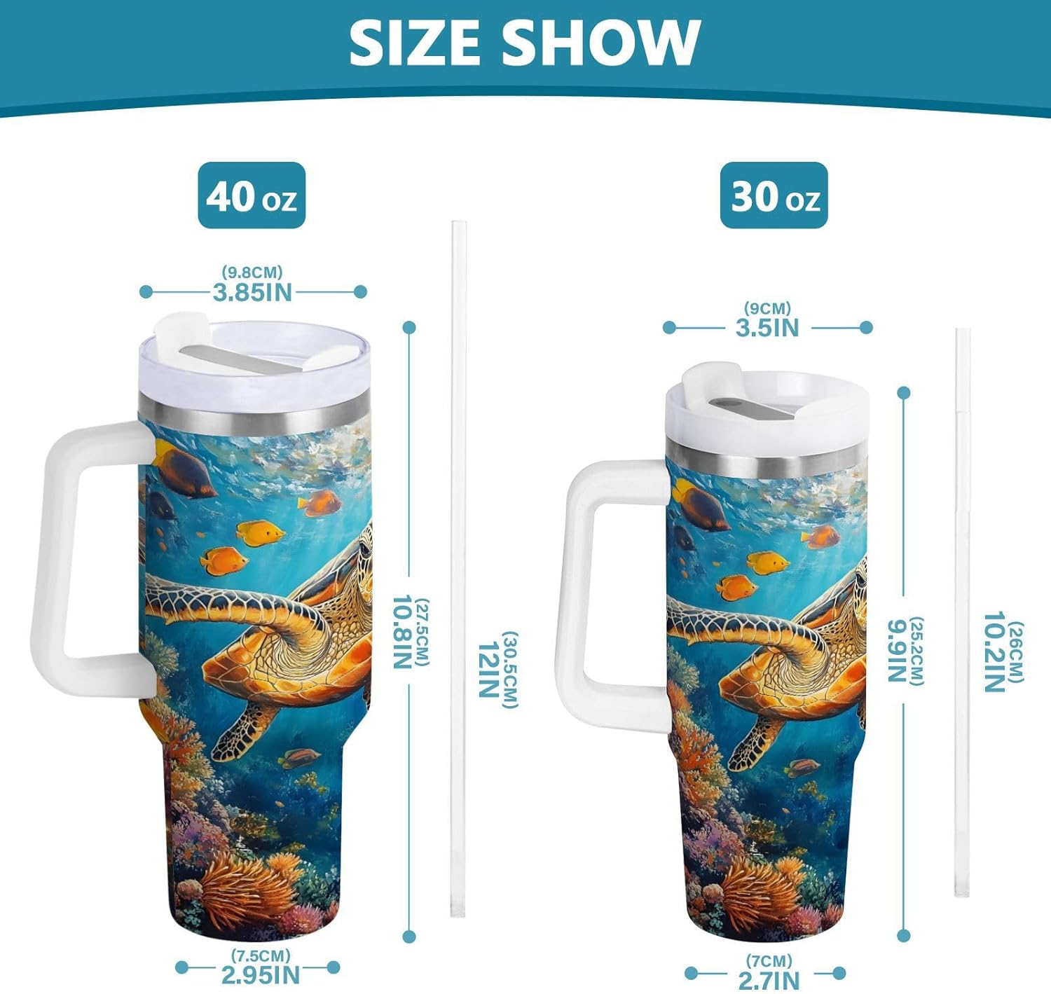 Nander 30oz Deep Sea Turtle Tumbler with Handle and Straw Lid,Insulated Coffee Cup Reusable Stainless Steel Water Bottle Travel Mug Cupholder,Keeps Cold or Hot