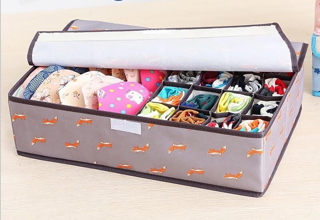 Styleys 16 + 1 Foldable Storage Box/Closet Organizer/Drawer Organizer For Underwear, Socks, Bra, Panty, Tie, Scarf, etc – (Grey Brown Fox_S1016A)