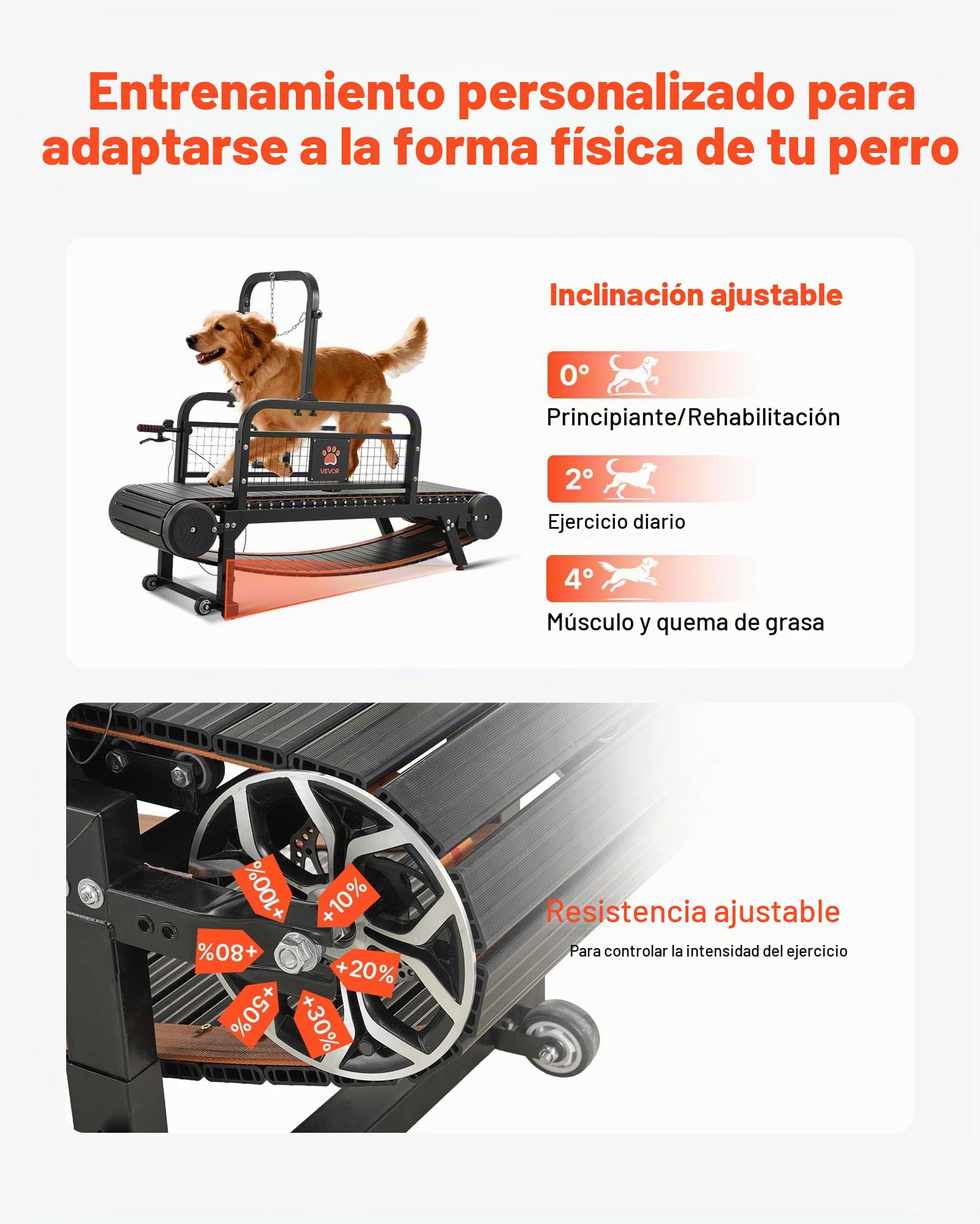 VEVOR Cinta de Correr para Perros Pequeños Medianos sin Motor 175 x 51 x 136 cm, Soporte 199,58 kg, Máquina de Ejercicio Interior Perros con Rampa Ajustable y Ruedas, Altura de Inclinación de 11 cm