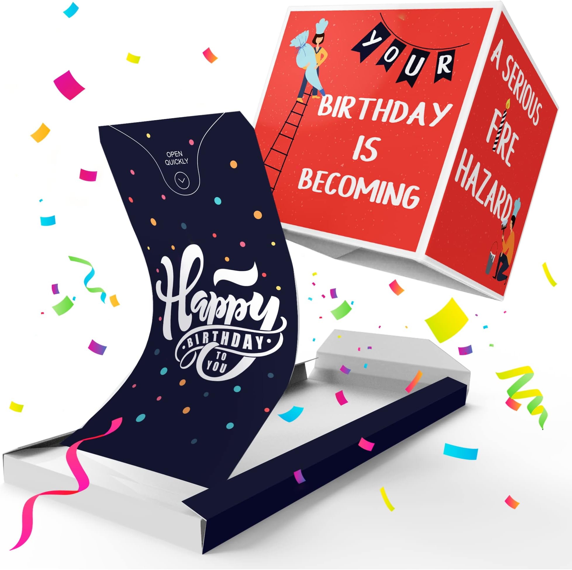 «BOOM» Exploding Confetti Happy Birthday Card (Prank), Prank Surprise Pop up Card