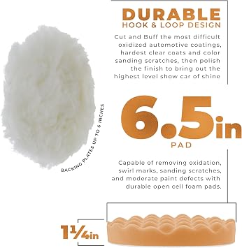 TCP Global 6.5 Inch Buffing Pads Set - 5 Waffle Foam Buffer Pads & 1 Wool Pad for Orbital Buffers, DA Polish Pad for Paint Correction, Polishing Kit for Auto & Boat Gelcoat Detailing