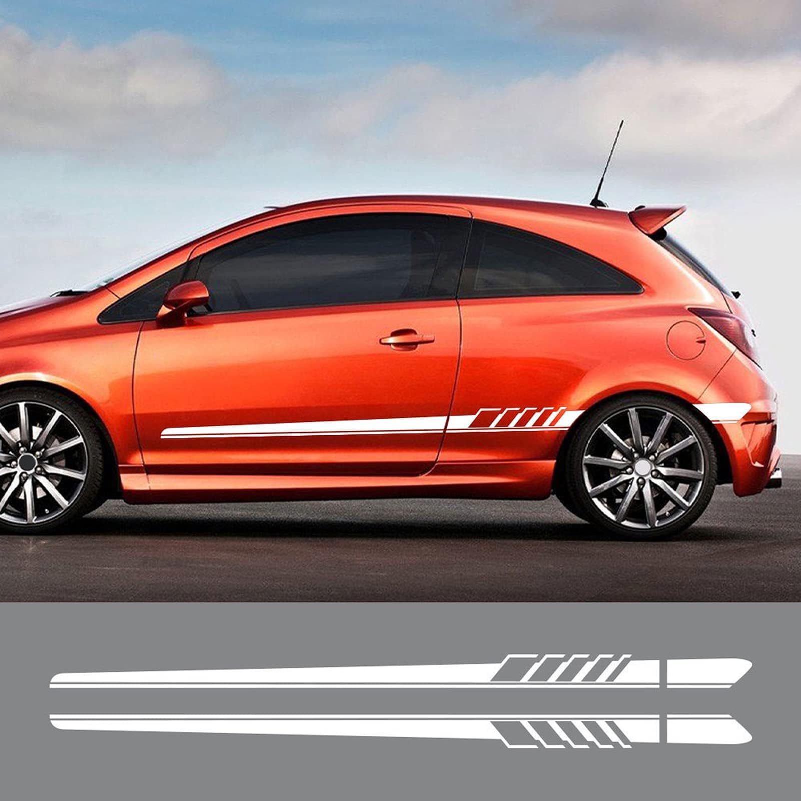 LzDQF Car Side Skirt Stickers stripe decal Decals,For Opel Astra Corsa Insignia Mokka OPC Vectra Car Door Side Skirt Sticker Auto Body Decor Decals.,White