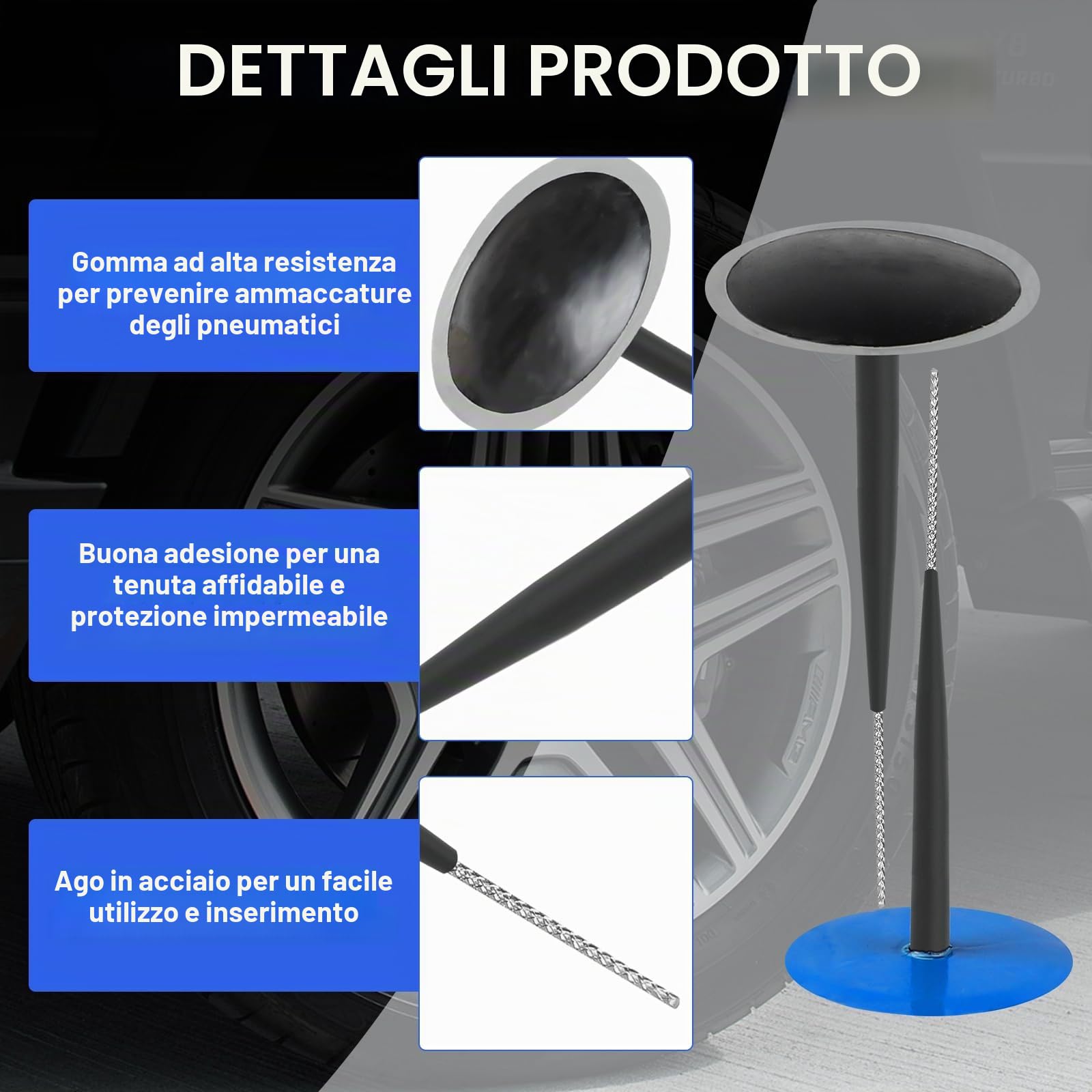 EXLECO Kit Riparazione Gomme, 24 PCS(6 x 51mm) Toppa per Tappo per Pneumatici, Kit Foratura Tappi Ripara, Patch di Riparazione Pneumatici, Tubeless Universale Ripara Gomme per Auto, Moto, Biciclette