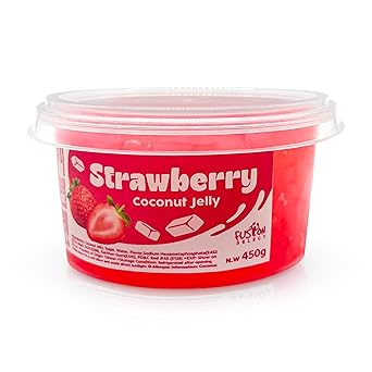Fusion Select Strawberry Jelly - Fruity Coconut Gel Snacks & Drinks - Toppings or Add-Ons for Bubble Teas, Yogurt, Ice Cream, Desserts, Snow Fluff - Fruit-Flavored Jellies - Made in Taiwan