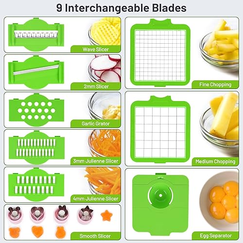 Miniatura 3 de Picador de verduras 13 en 1 picador de cebolla  Picador de verduras con recipiente  Picador de ensaladas  Cortador de patatas - Regalo para