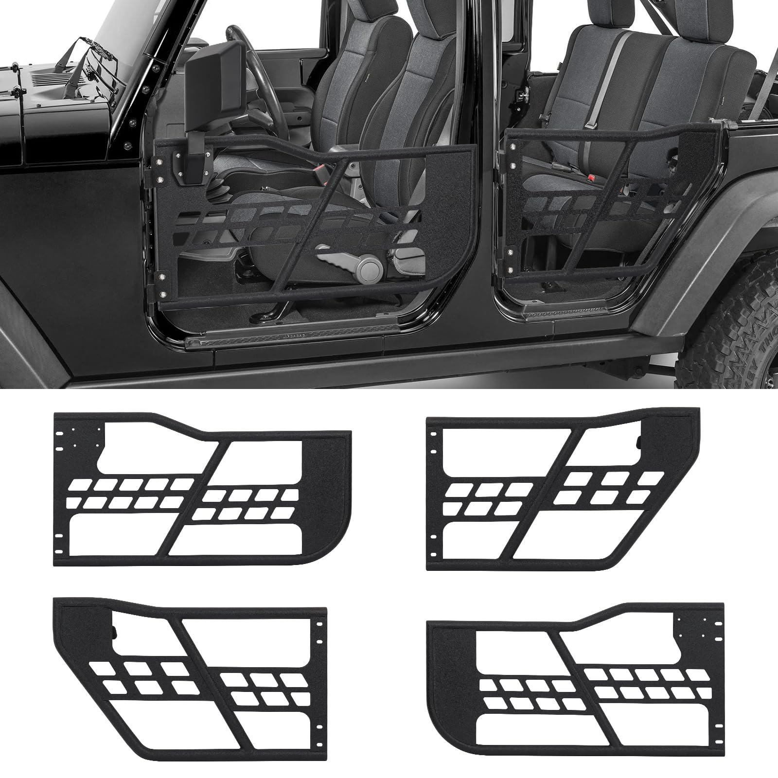Off-Road Safari Tubular Doors Compatible with Wrangler JK 2007-2018 (2-Door Only) - Set of 2 Half Tube Doors for Offroad Trail Adventure (NO Mirrors)