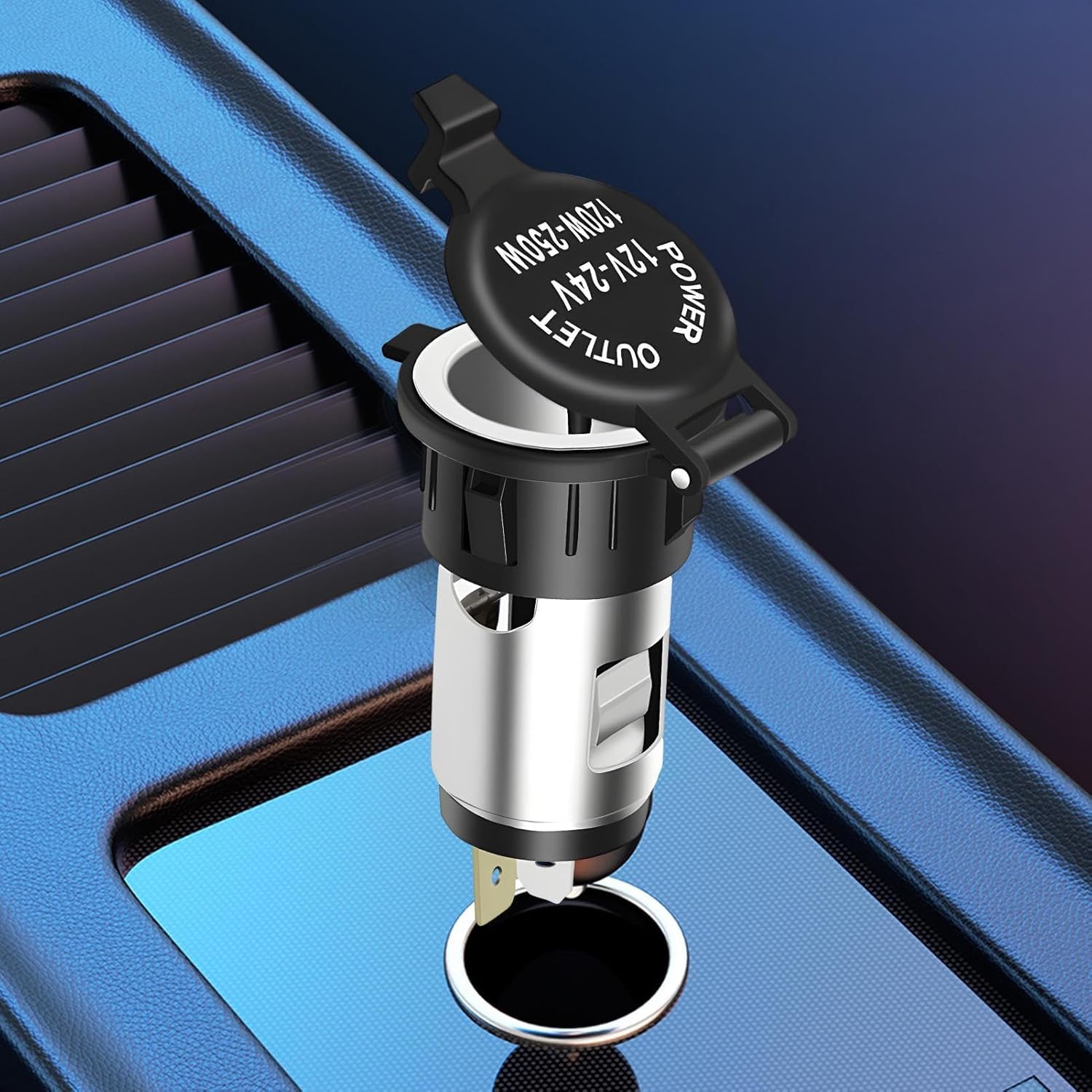 12v-24v 120w Cigarette Lighter Female Socket, Car Cigarette Lighter Socket, for Marine Motorcycle Car Boat Tractor Riding Mower(Black) — view 3
