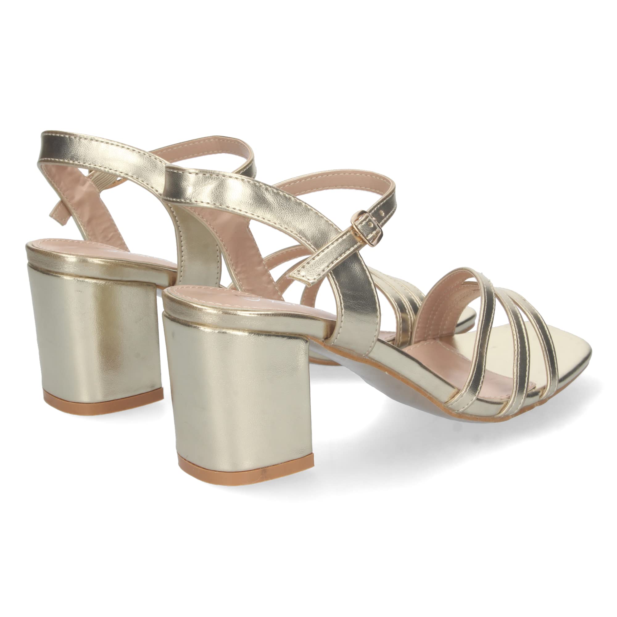 shoes&blues.es Sandalia de Tacon para Mujer, Comoda, con Palas Finas, Talon Abierto, y Cierre de Hebilla, Primavera Verano 2023