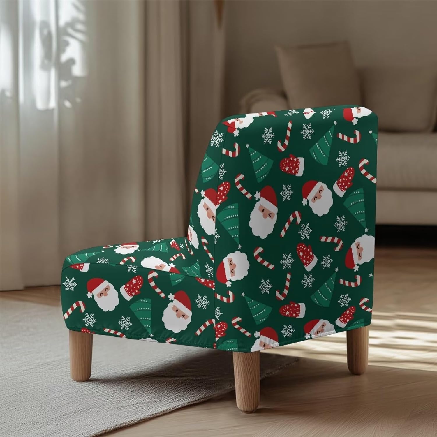 Green Cane Candy Removable Christmas Armless Accent Chair for Bedroom Thick Christmas Dining Chair Slipcovers with Elastic Bottom for Women Wife
