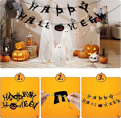 Miniatura 5 de Juego de decoración de Halloween 5 en 1 para el hogar, camino de mesa de tela de araña de encaje negro de 18 x 72 pulgadas, bufanda de manto de 18 x