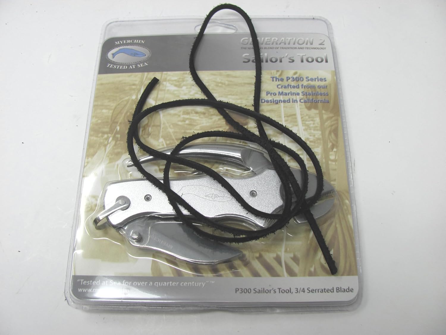 Sailor's Bundle: Myerchin P300SL Gen 2 Silver Folder with Top-Grain Leather Lanyard & Ballistic Nylon Sheath