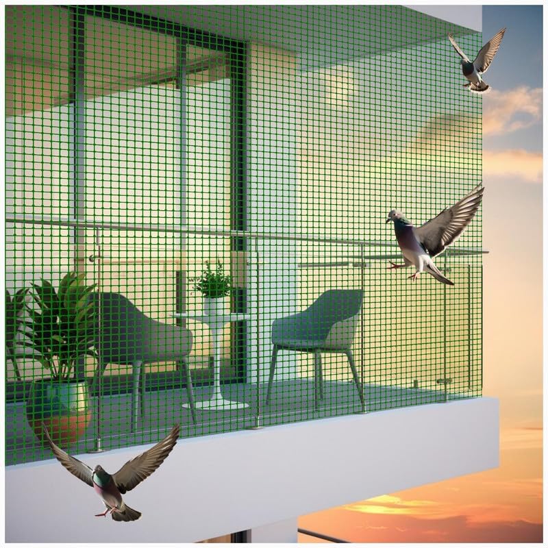 Bird Control Green Nylon Knotted Anti-Bird Net UV Stabilized Multi Filament with Tying Ropes Attached, Cable Ties & Cup Hooks for Easy Installation - Green - 7ft x 50ft