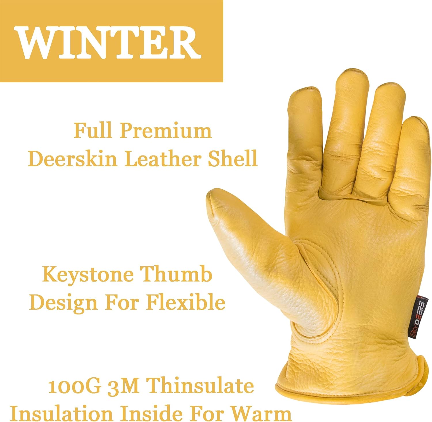 SKYDEER Full Deerskin Leather Winter Drive Work Gloves, Extra Soft 100G 3M Thinsulate, Thermal Insulated Gloves (SD2211T) - Image 4