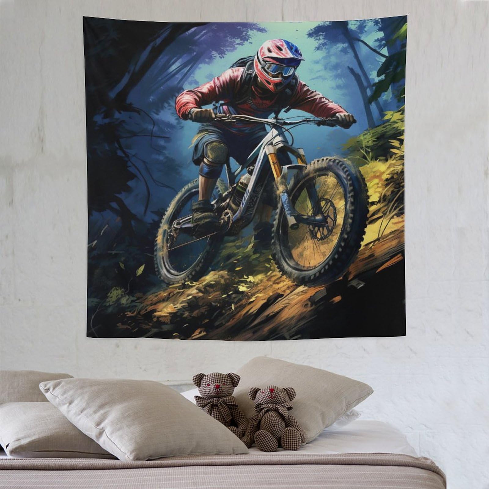 Mountain Bike Tapestry Poster Ornament Wall Hanging Tapestry Wall Decoration for Living Room, Bedroom Tapestry 150×150cm — image 1